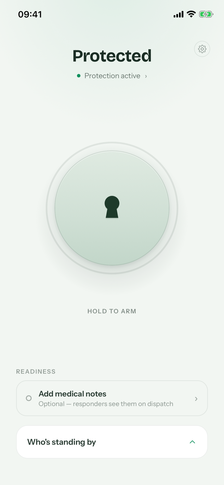 ELA home screen: Protected, with the hold ring